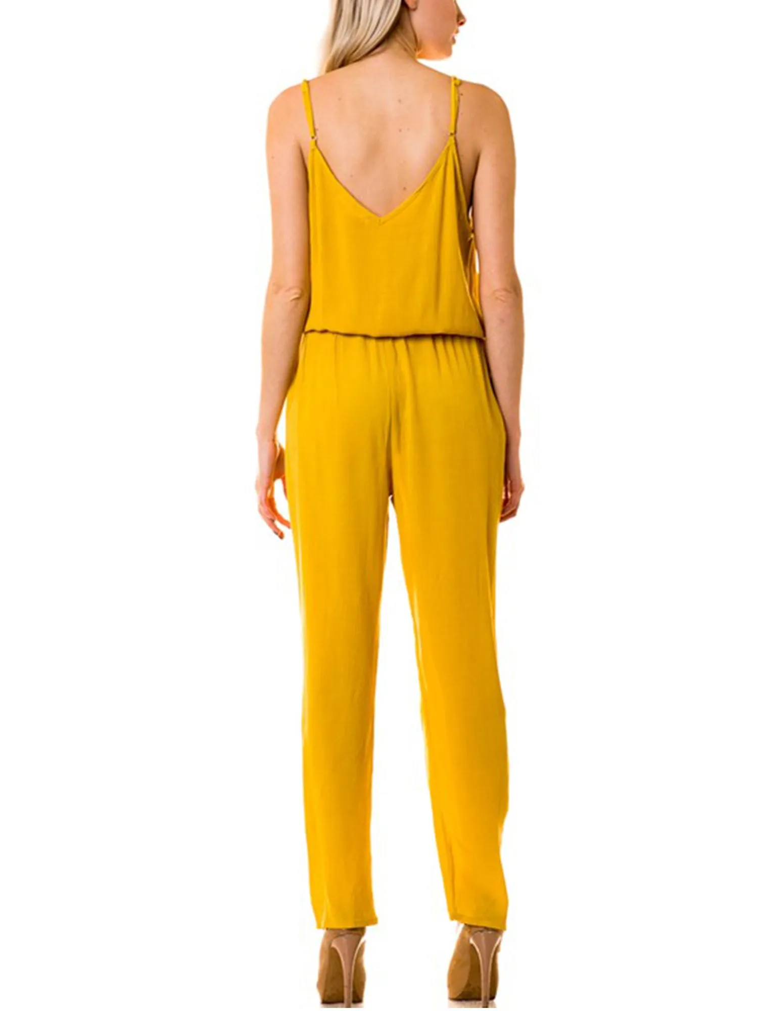 KOGMO Womens Casual Adjustable Spaghetti Strap Front Wrapped Jumpsuit Overalls