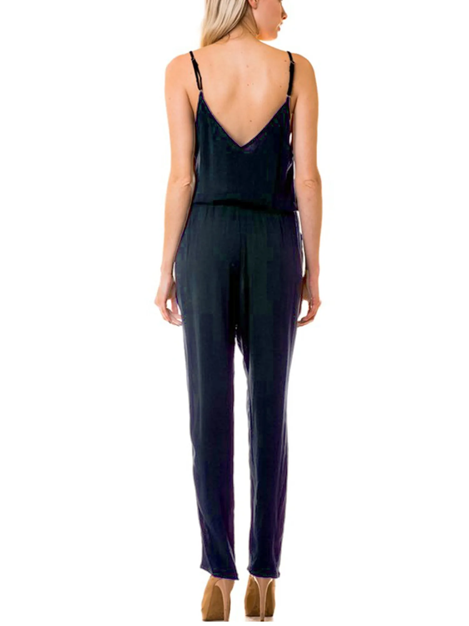 KOGMO Womens Casual Adjustable Spaghetti Strap Front Wrapped Jumpsuit Overalls
