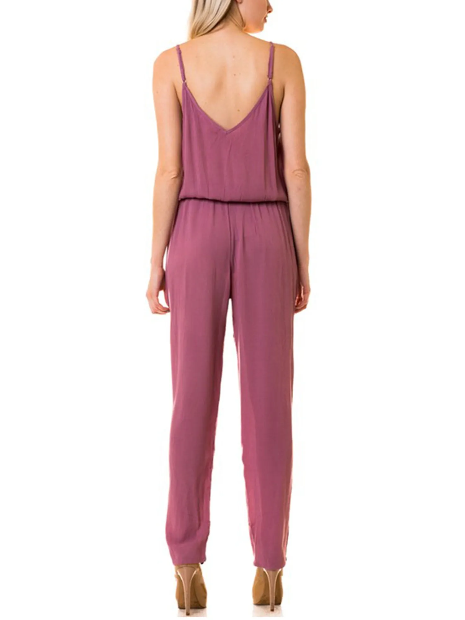 KOGMO Womens Casual Adjustable Spaghetti Strap Front Wrapped Jumpsuit Overalls