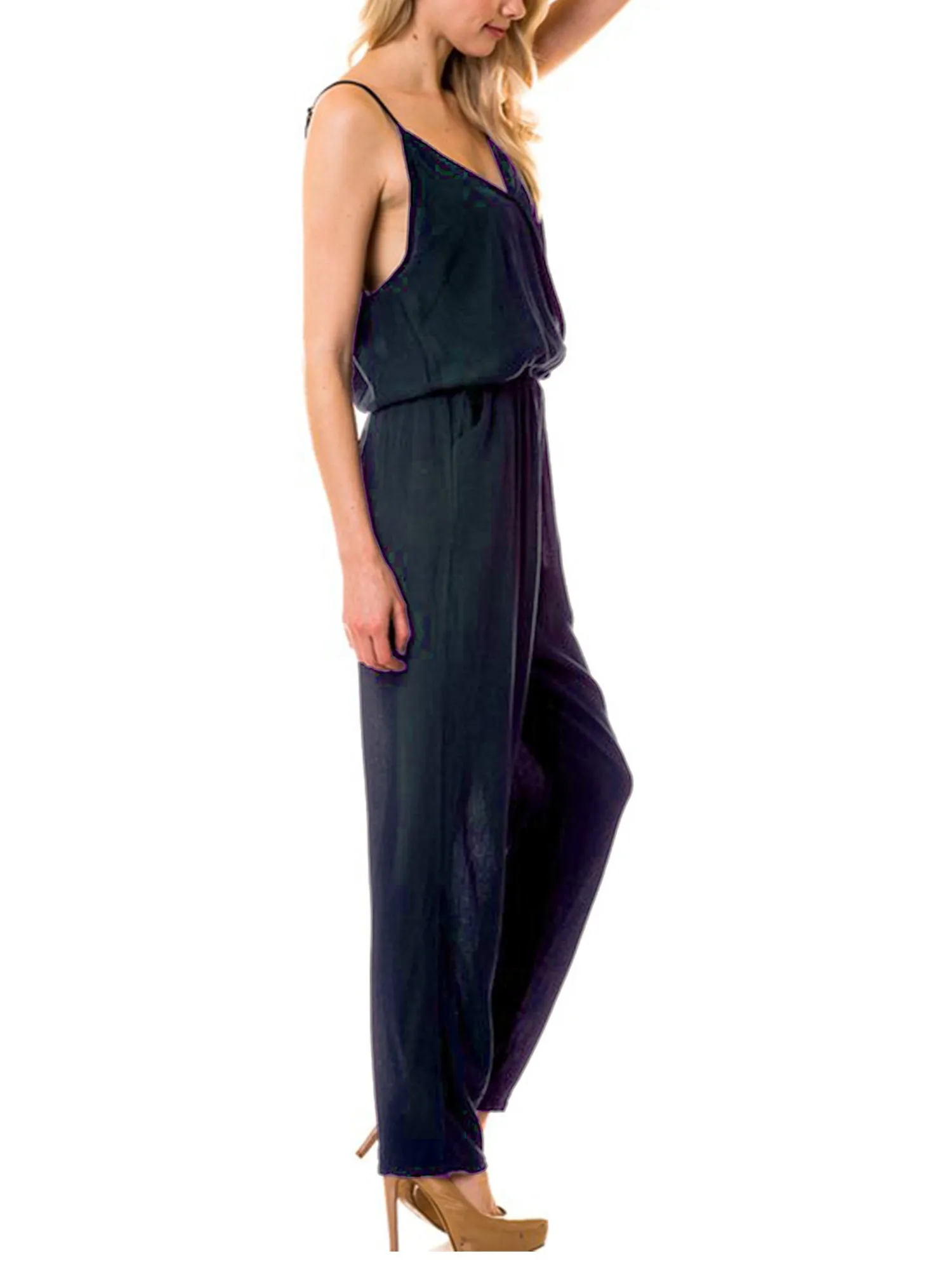 KOGMO Womens Casual Adjustable Spaghetti Strap Front Wrapped Jumpsuit Overalls