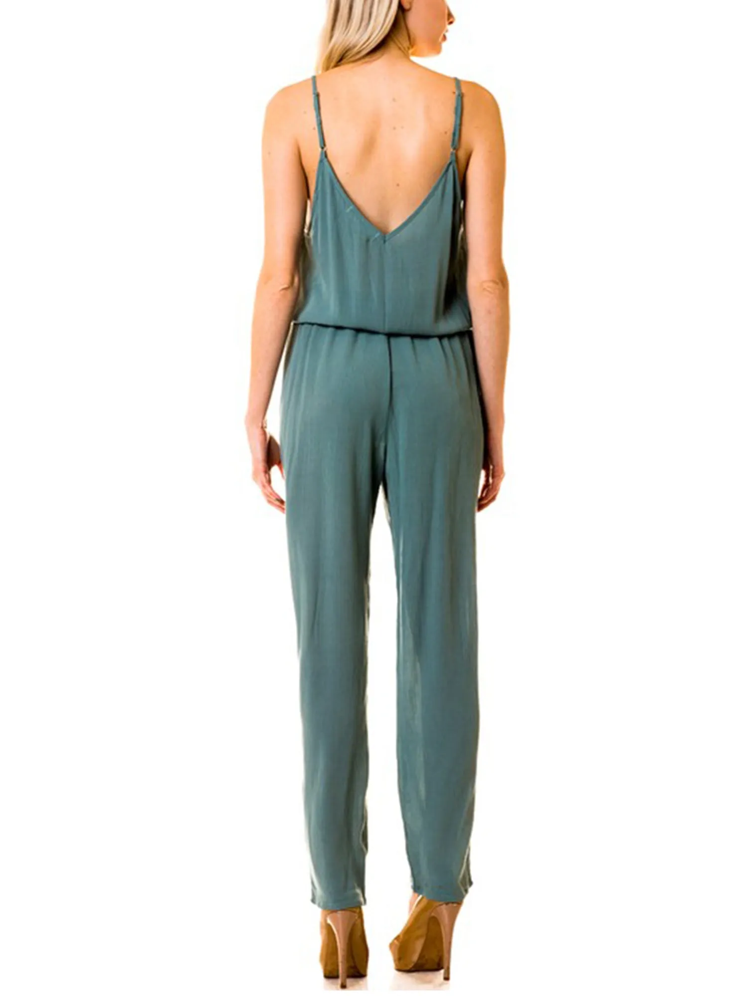 KOGMO Womens Casual Adjustable Spaghetti Strap Front Wrapped Jumpsuit Overalls