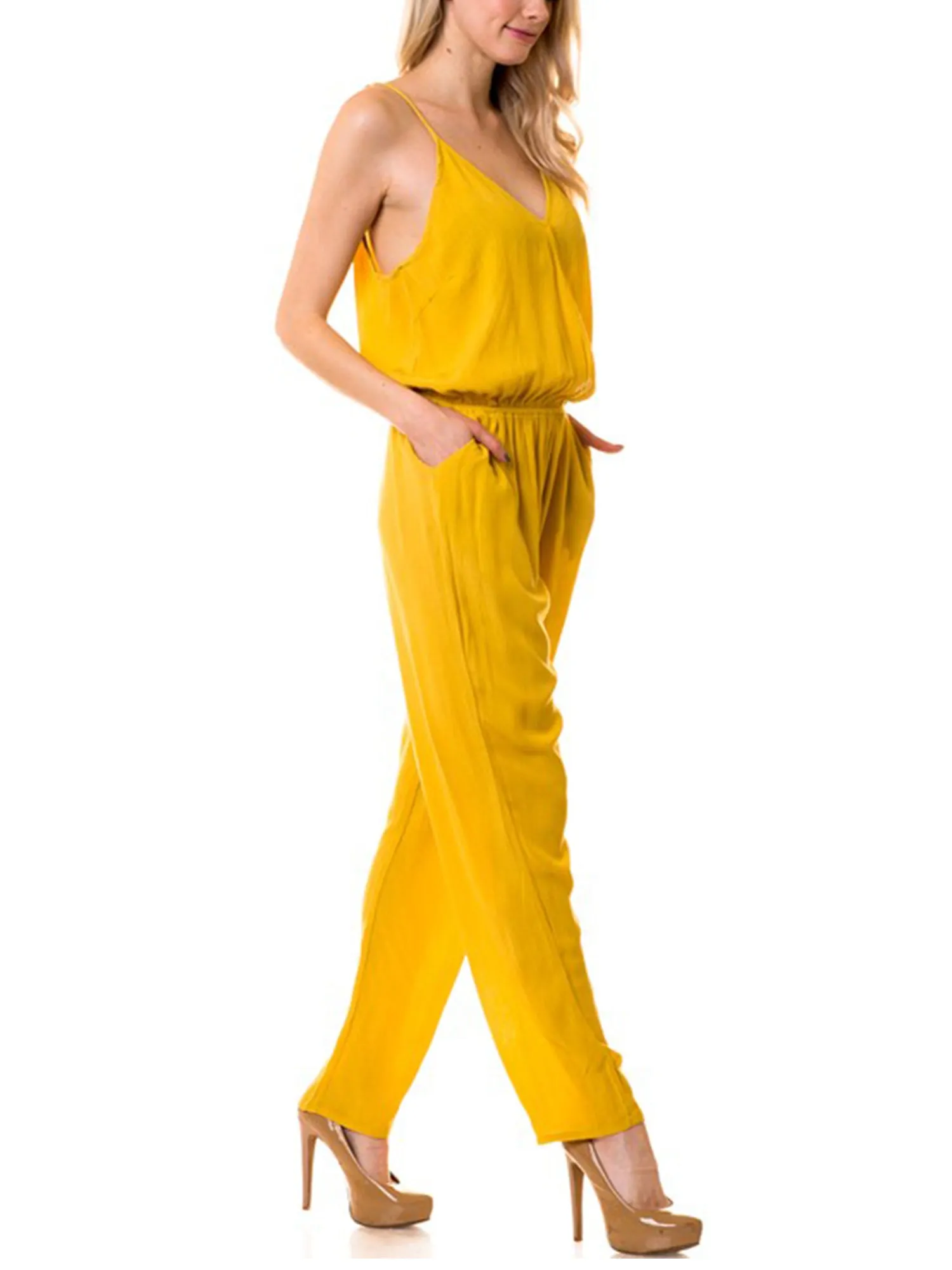 KOGMO Womens Casual Adjustable Spaghetti Strap Front Wrapped Jumpsuit Overalls