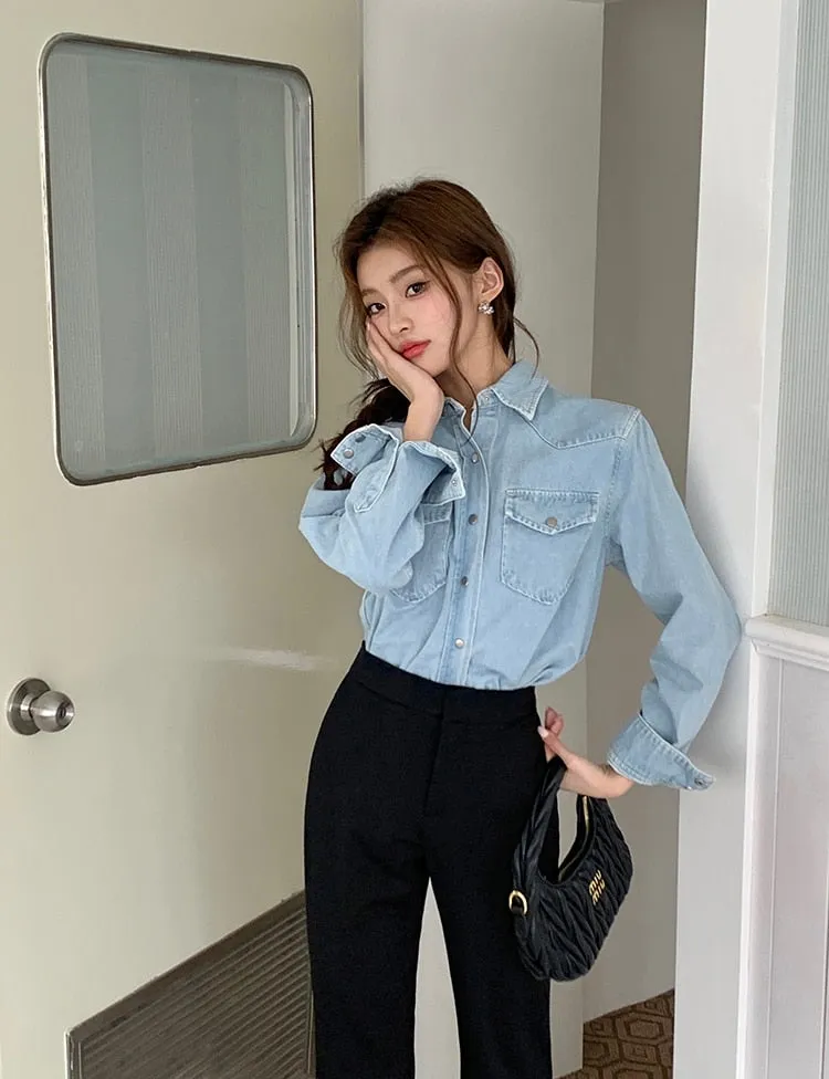 [Korean Style] Black High Waist Casual Slim Fit Flare Pants