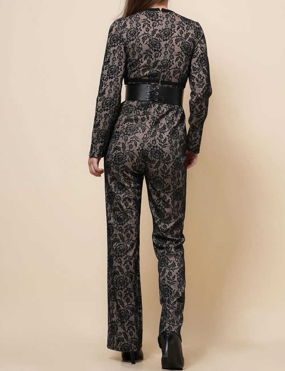 Ladies Lace Color Block Waist Band Jumpsuit SKJ4899
