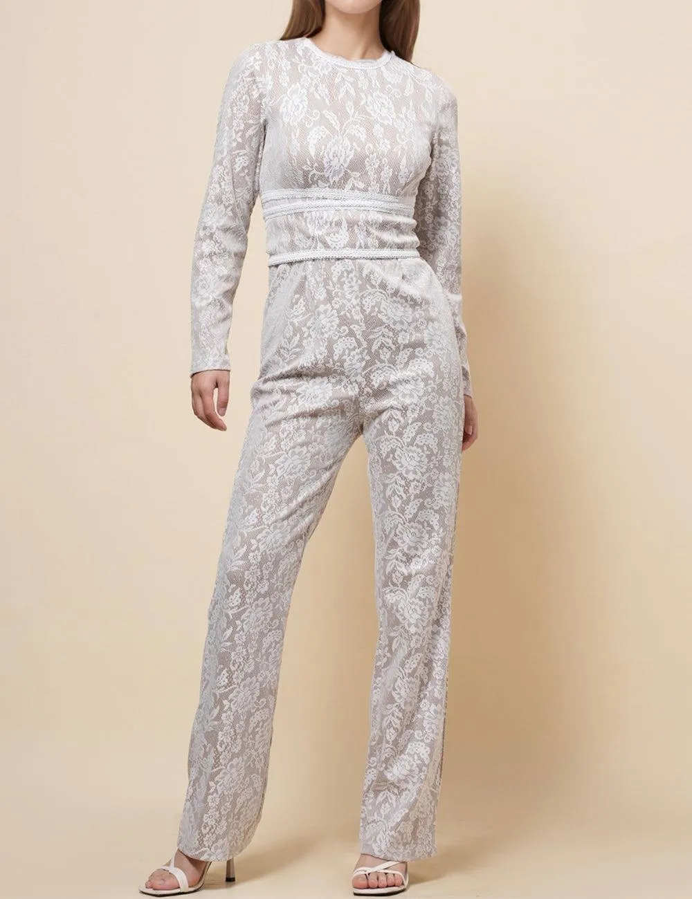 Ladies Lace Color Block Waist Band Jumpsuit SKJ4899