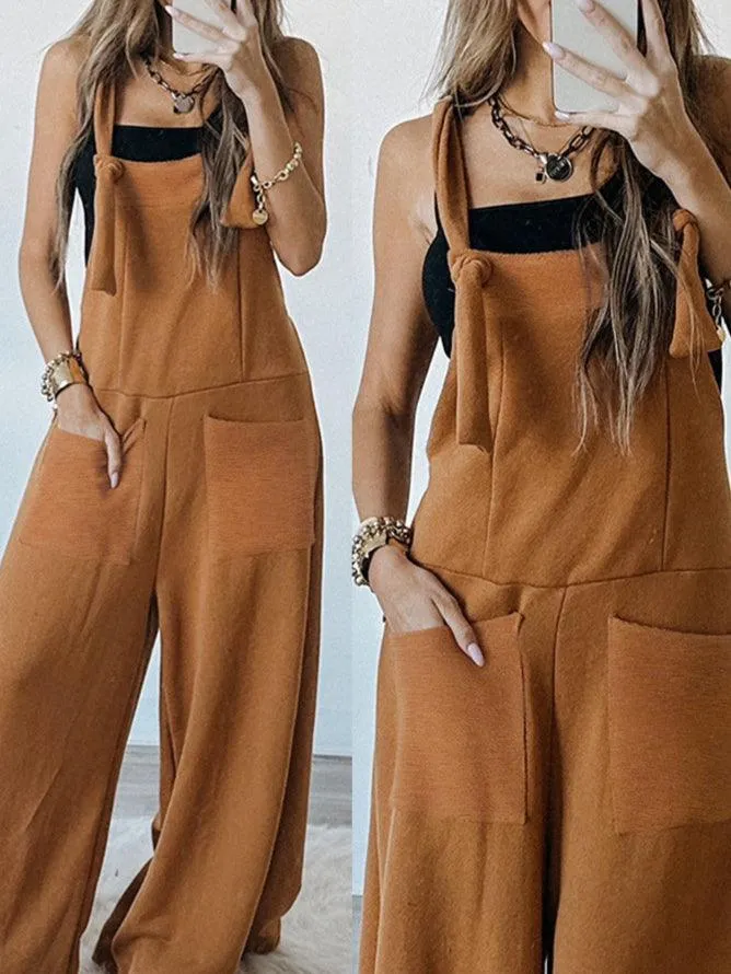 Ladies Wide Leg Relaxed Overall Strape Jumpsuit SKJ4888