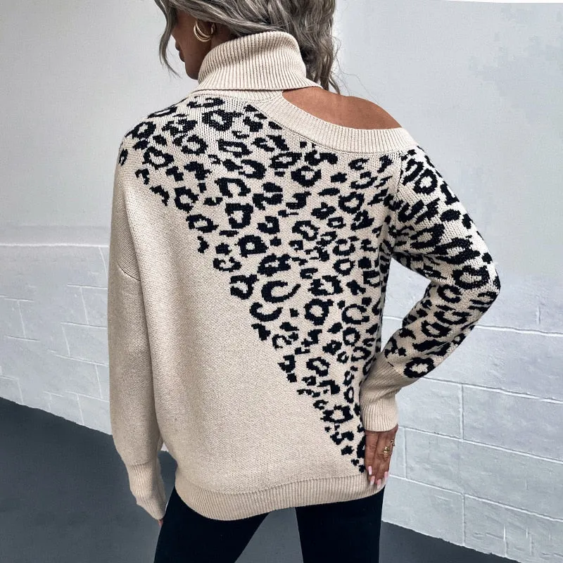Lapel Leopard Print Sweater