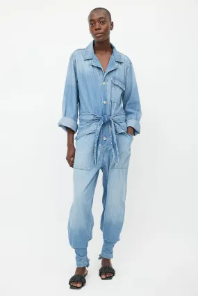Light Wash Denim Belted Jumpsuit