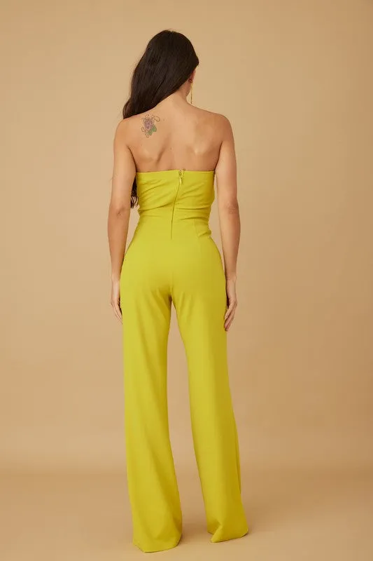 Lime Off Shoulder Button Trim Fashion Jumpsuit