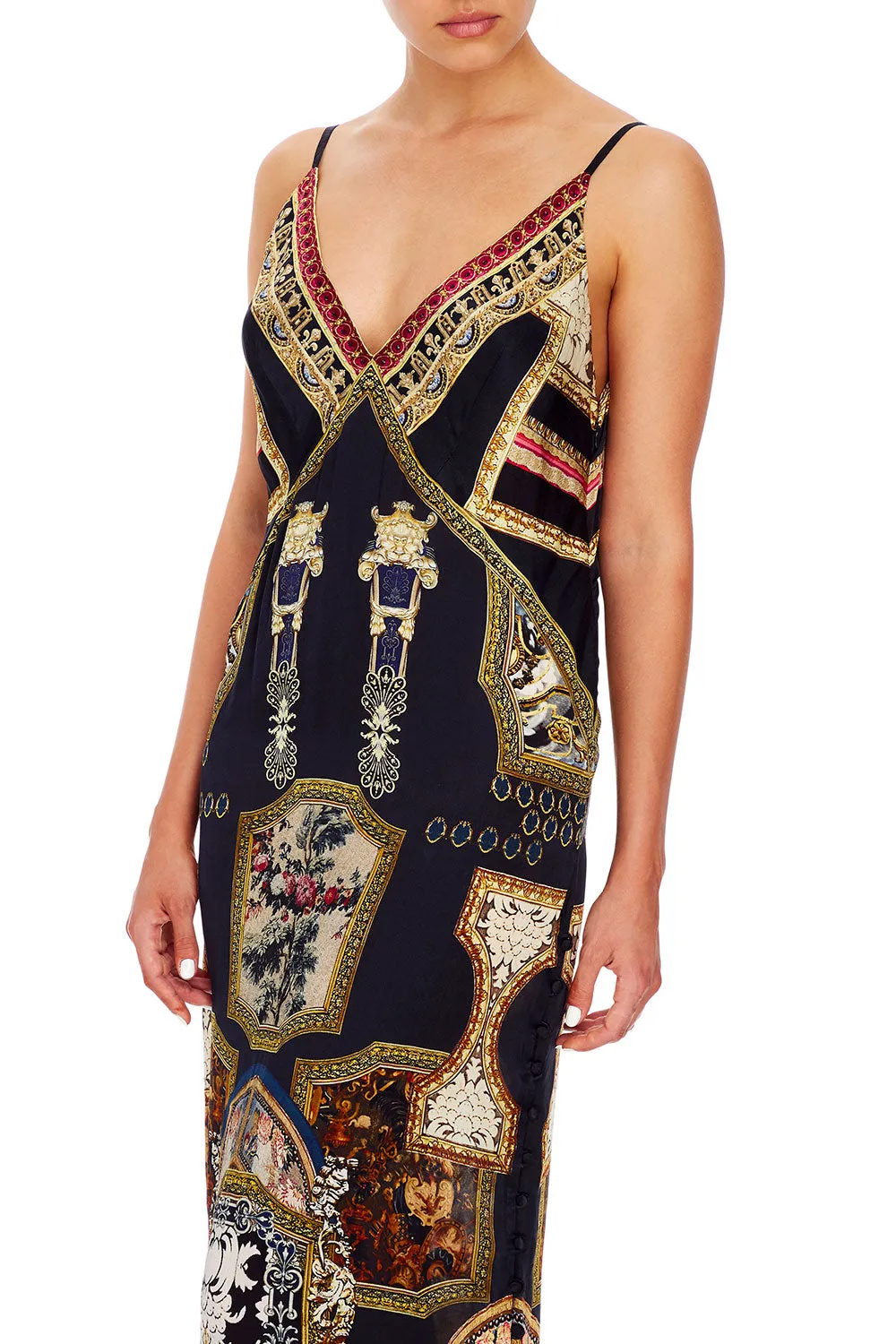 LONG GODET SLIP DRESS MIDNIGHT MEETING