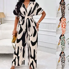 LovelRLovely V-neck Loose Printed Long Jumpsuit