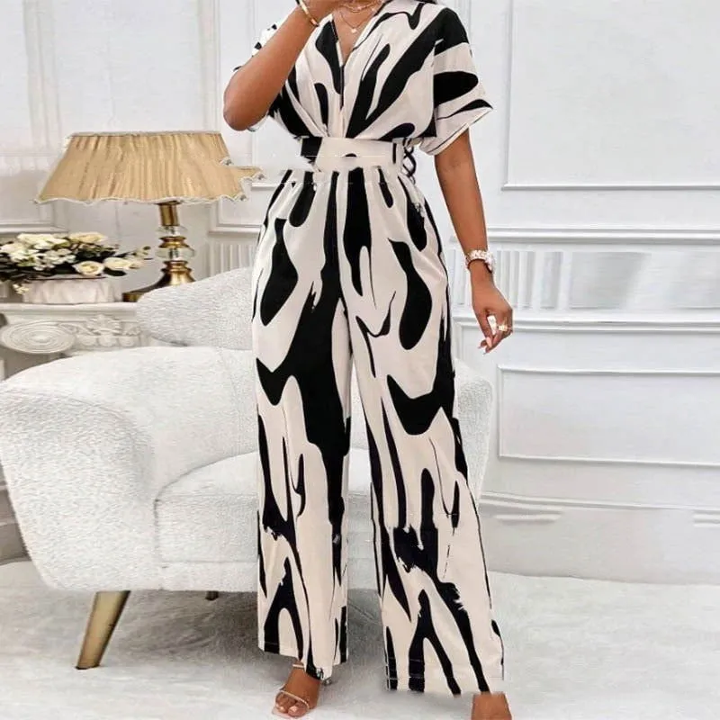 LovelRLovely V-neck Loose Printed Long Jumpsuit