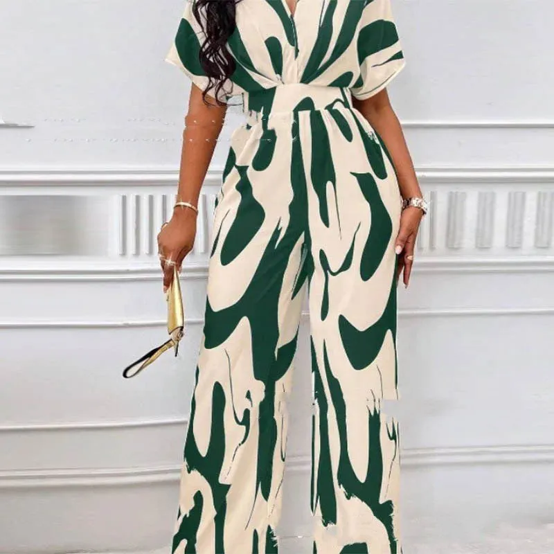 LovelRLovely V-neck Loose Printed Long Jumpsuit