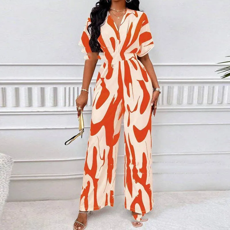 LovelRLovely V-neck Loose Printed Long Jumpsuit