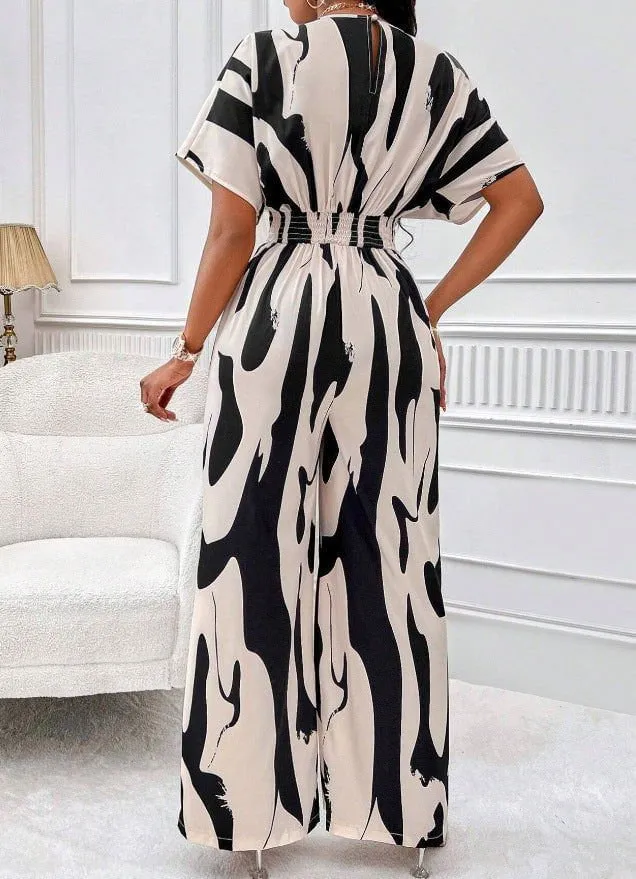 LovelRLovely V-neck Loose Printed Long Jumpsuit