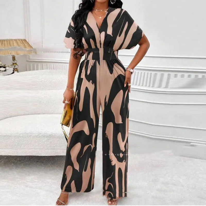 LovelRLovely V-neck Loose Printed Long Jumpsuit