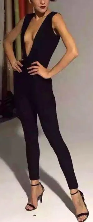 Low-Cut V-Neck Sleeveless Jumpsuit - ( Various Colors to Choose From )