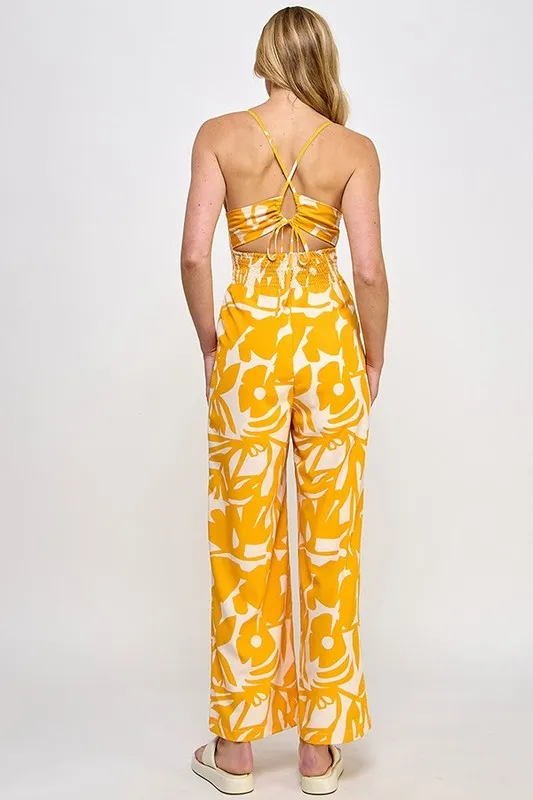 Mango Floral Print Wide Leg Jumpsuit