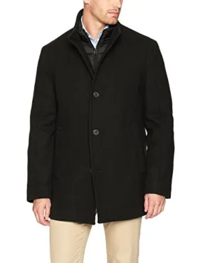 Marc New York by Andrew Marc Men's Linden Superior Wool Car Coat with Removable Quilted Bib, Black, Large