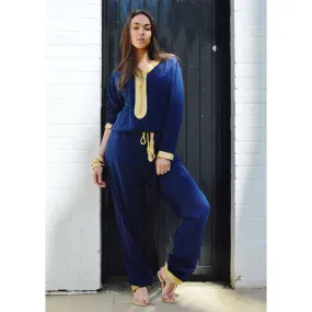 Marrakech Navy Blue Kara Jumpsuit-Embroidered Jumpsuit