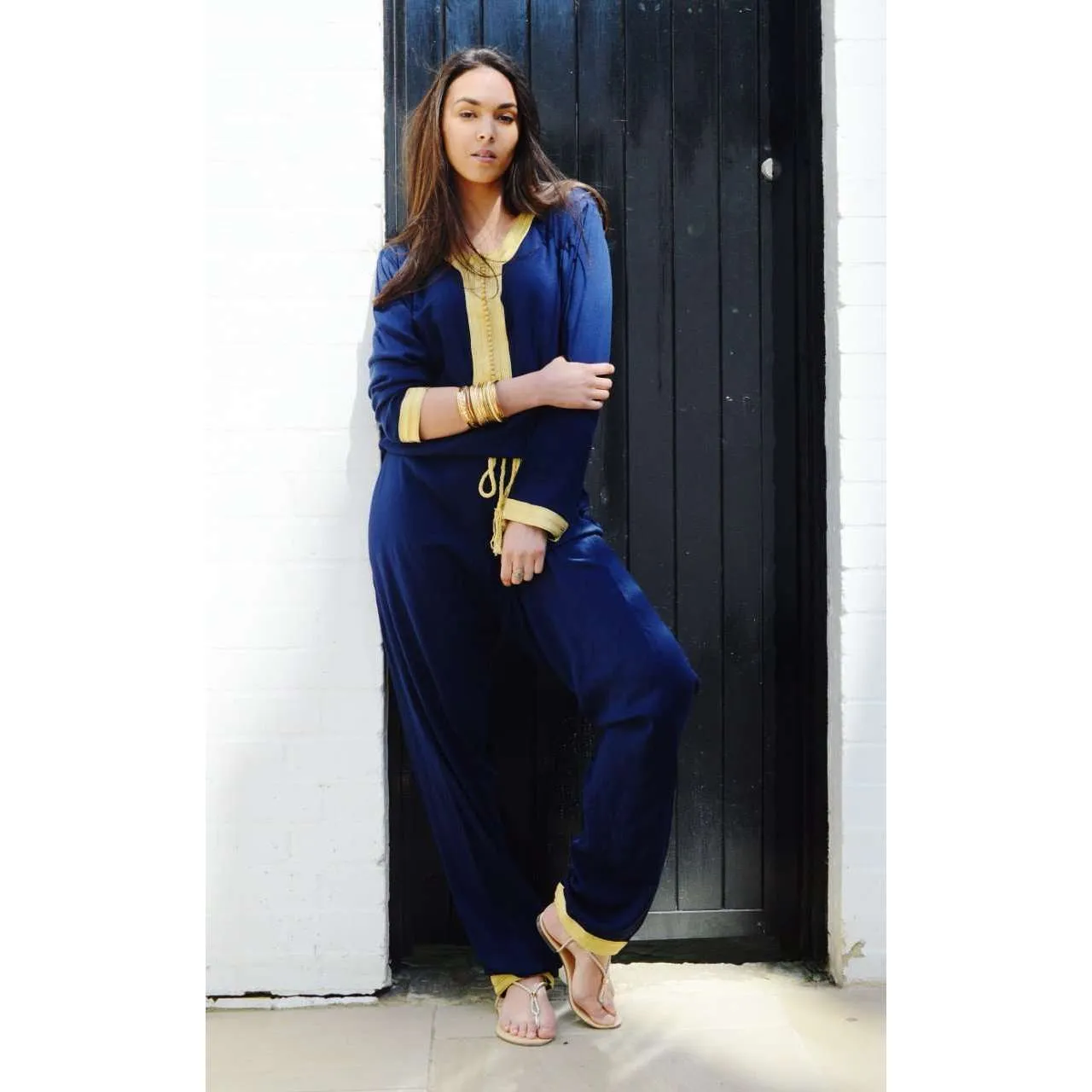 Marrakech Navy Blue Kara Jumpsuit-Embroidered Jumpsuit