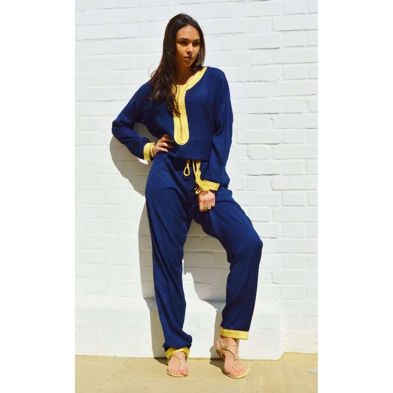 Marrakech Navy Blue Kara Jumpsuit-Embroidered Jumpsuit