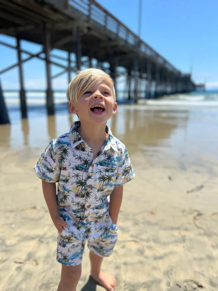 Maui Cream Hawaiian Print Button Up