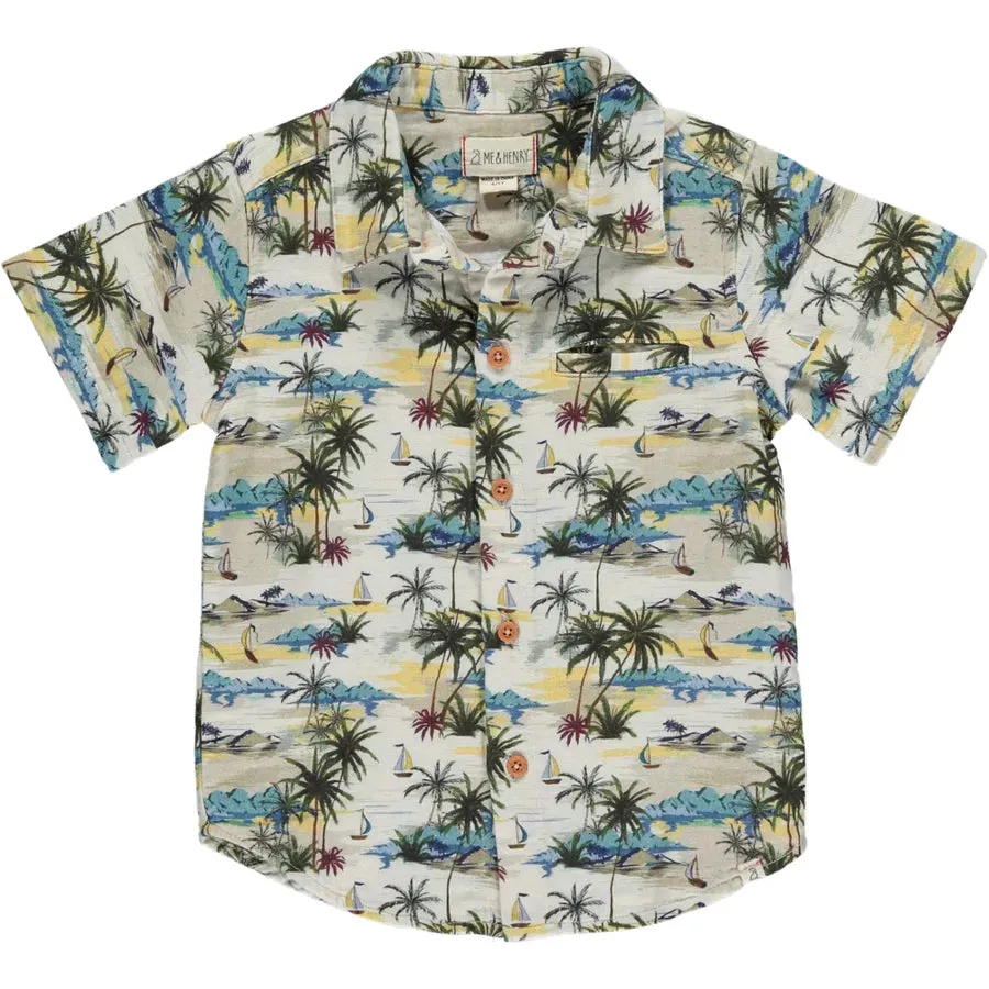 Maui Cream Hawaiian Print Button Up