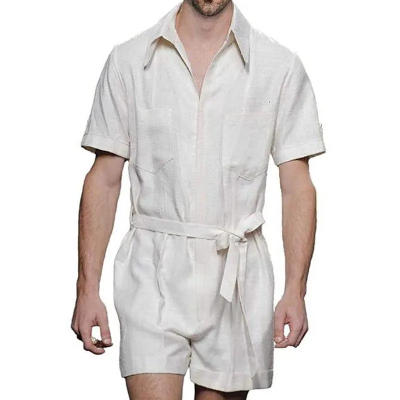 Men's Casual Solid Color Tie Jumpsuit 29919409Y