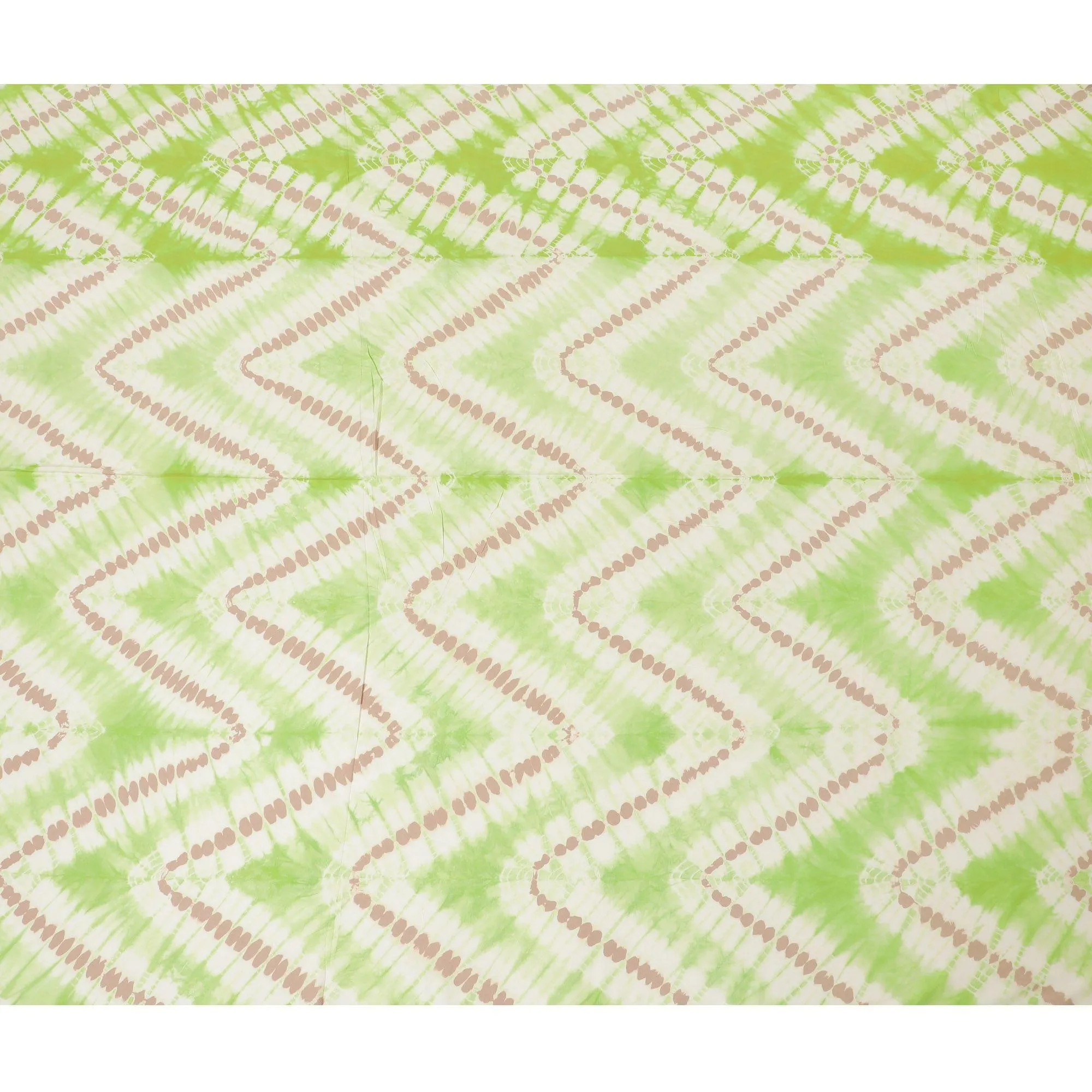 Mint green, light beige, pale brown blended viscose fabric with tie and die print in fancy design-D12467