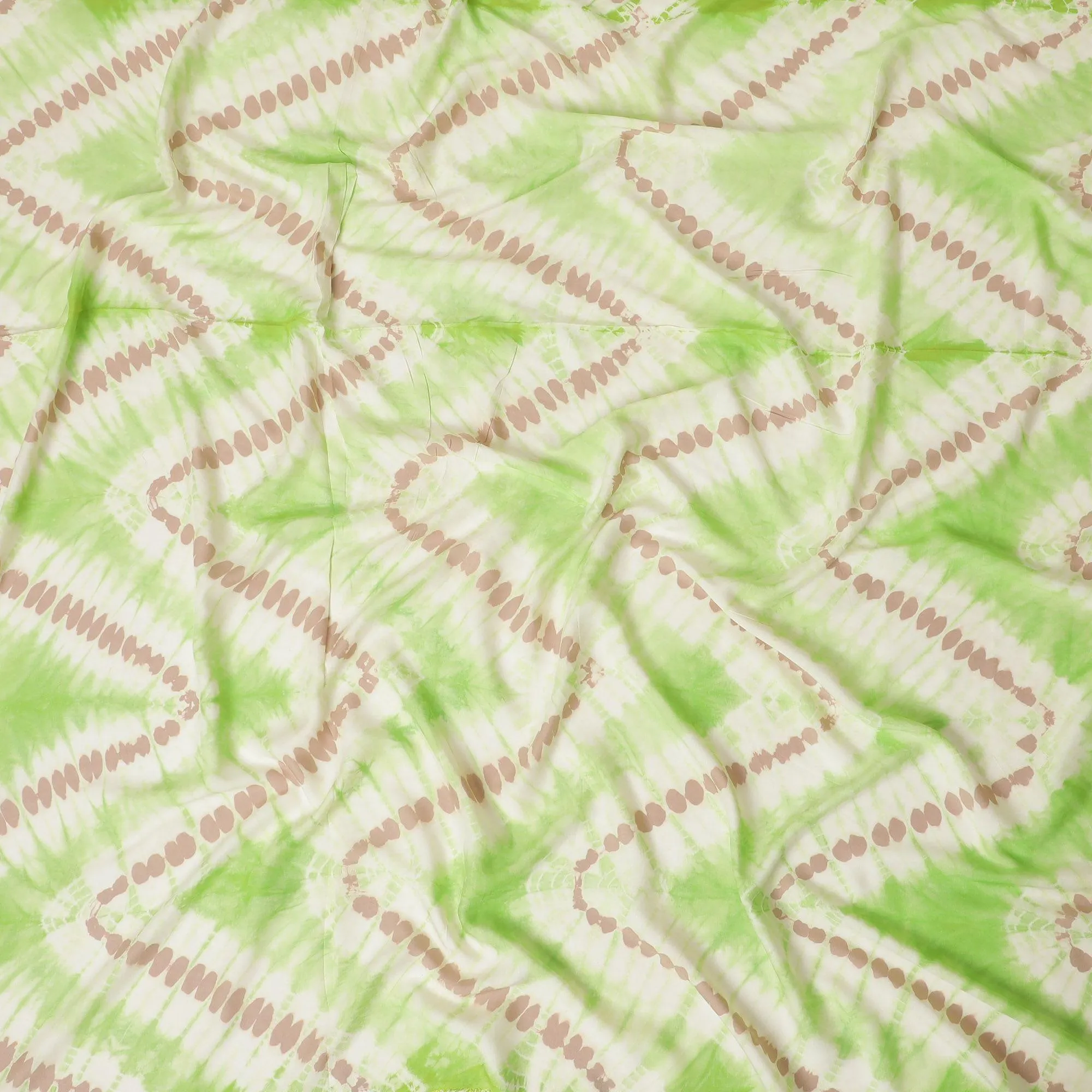 Mint green, light beige, pale brown blended viscose fabric with tie and die print in fancy design-D12467