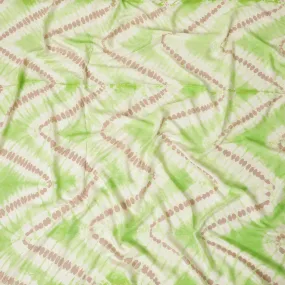 Mint green, light beige, pale brown blended viscose fabric with tie and die print in fancy design-D12467