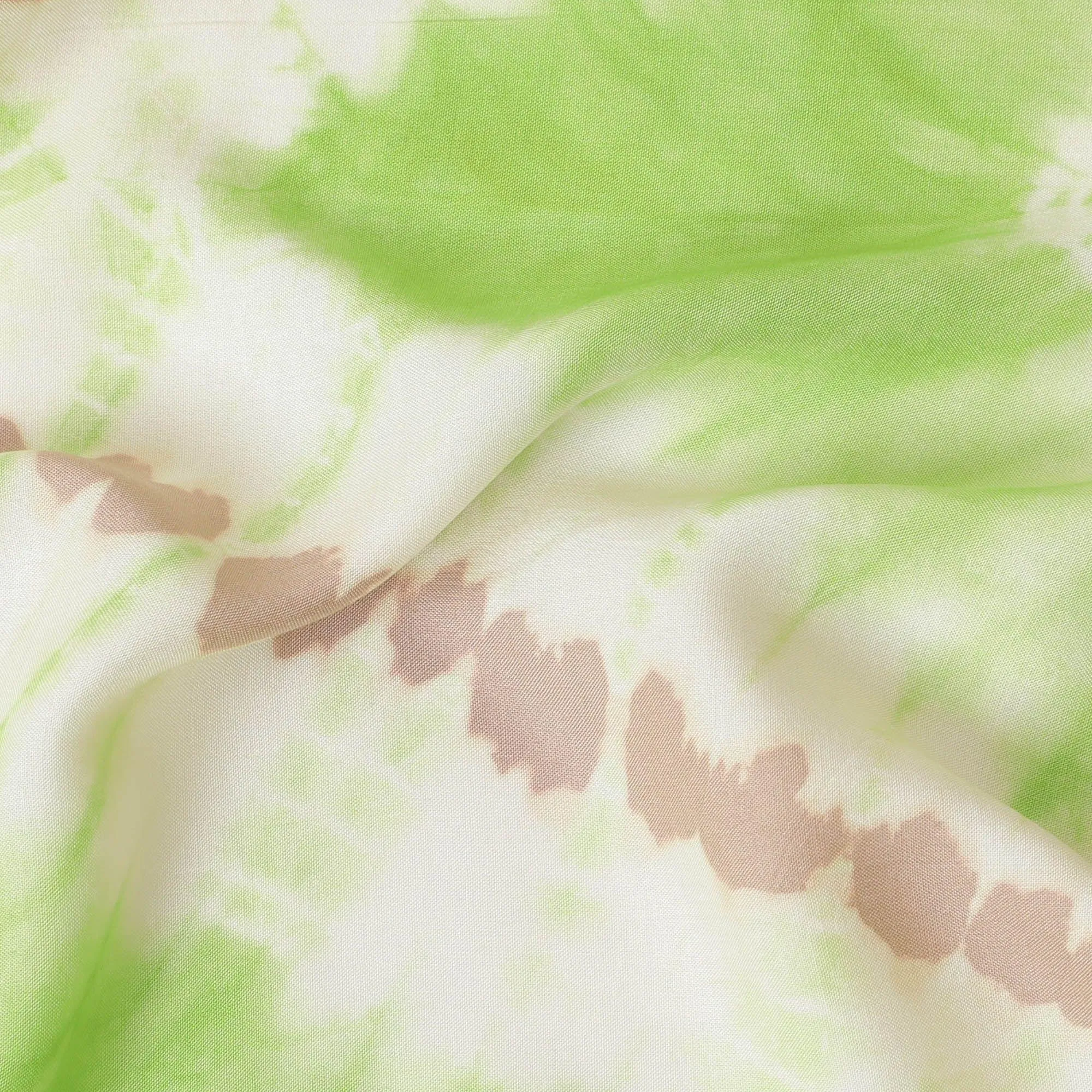 Mint green, light beige, pale brown blended viscose fabric with tie and die print in fancy design-D12467