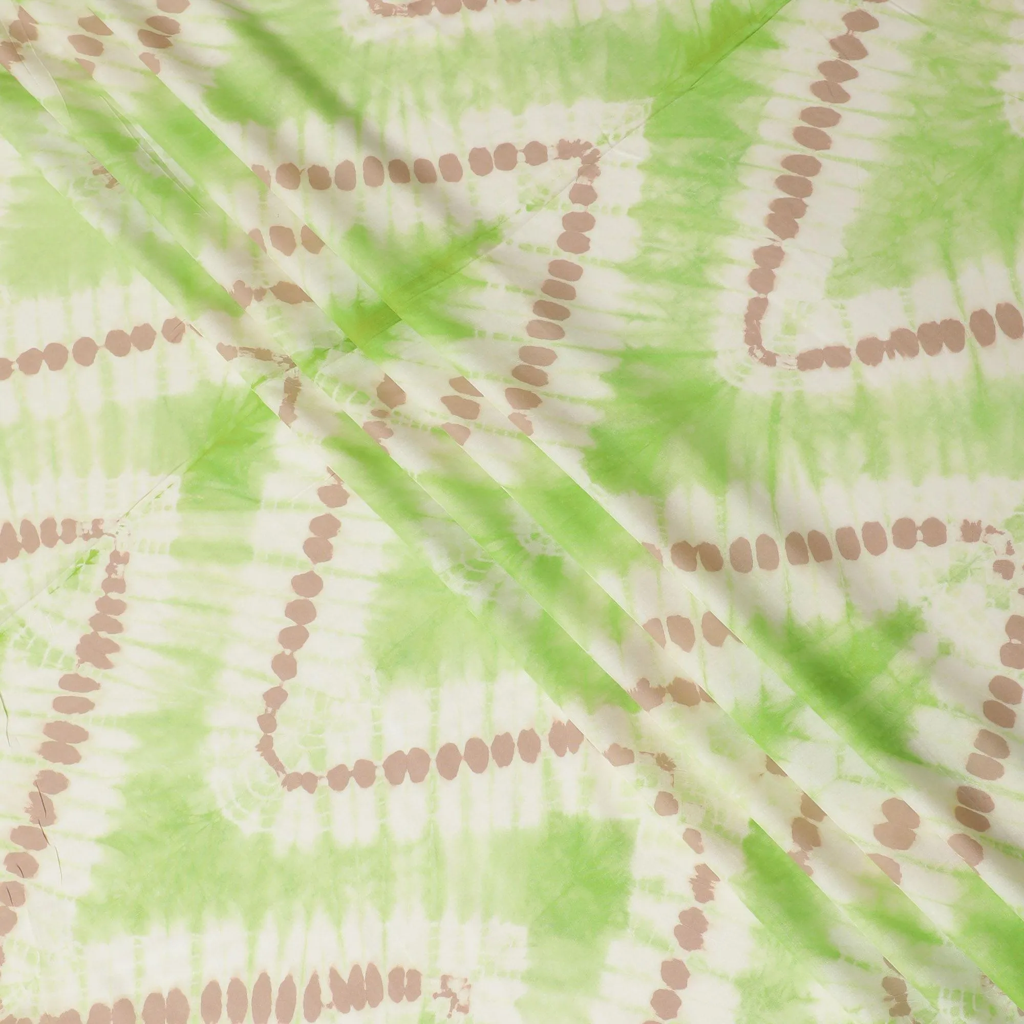 Mint green, light beige, pale brown blended viscose fabric with tie and die print in fancy design-D12467