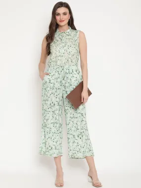 Mint Green Rayon Printed Jumpsuit