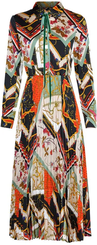 Mixed Print Pleated Shirt-Dress