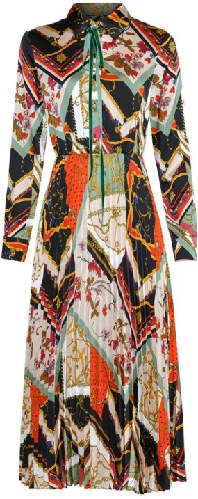 Mixed Print Pleated Shirt-Dress