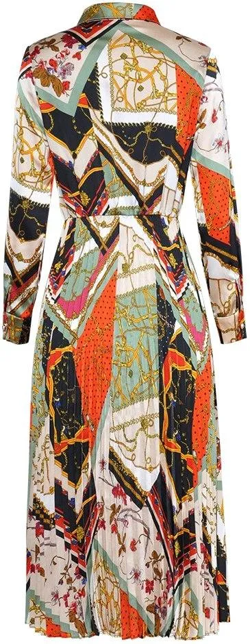 Mixed Print Pleated Shirt-Dress