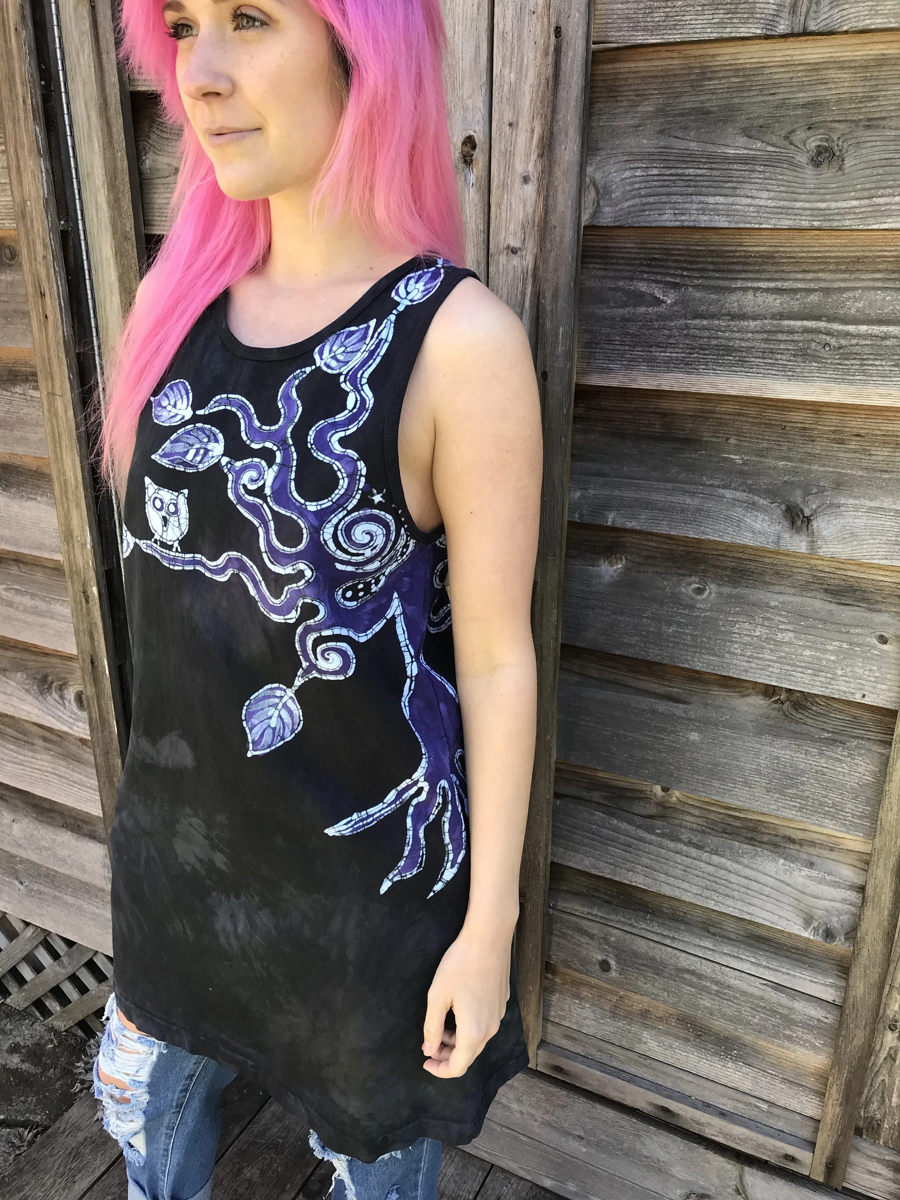 Moss and Purple Owl Batik Dress - Size Medium ONLY