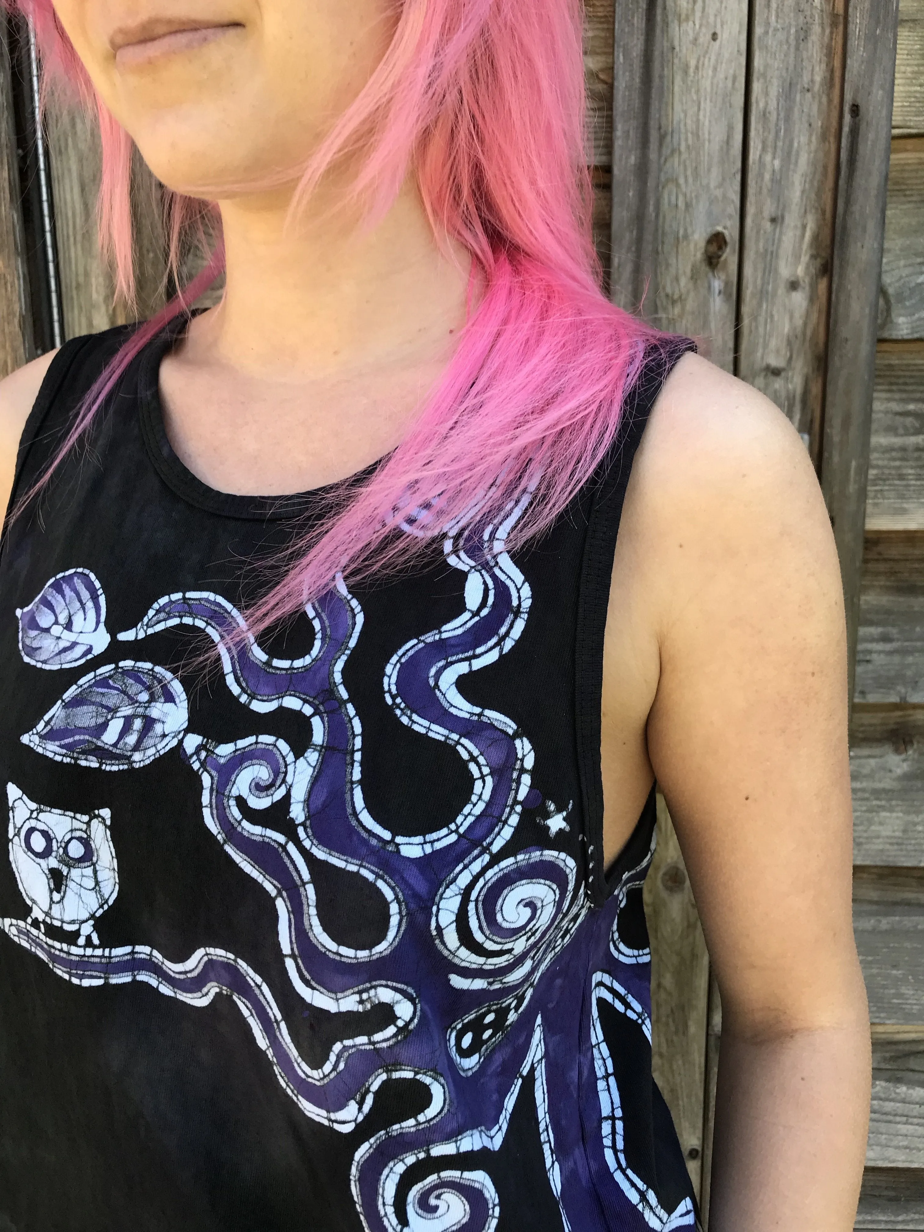 Moss and Purple Owl Batik Dress - Size Medium ONLY