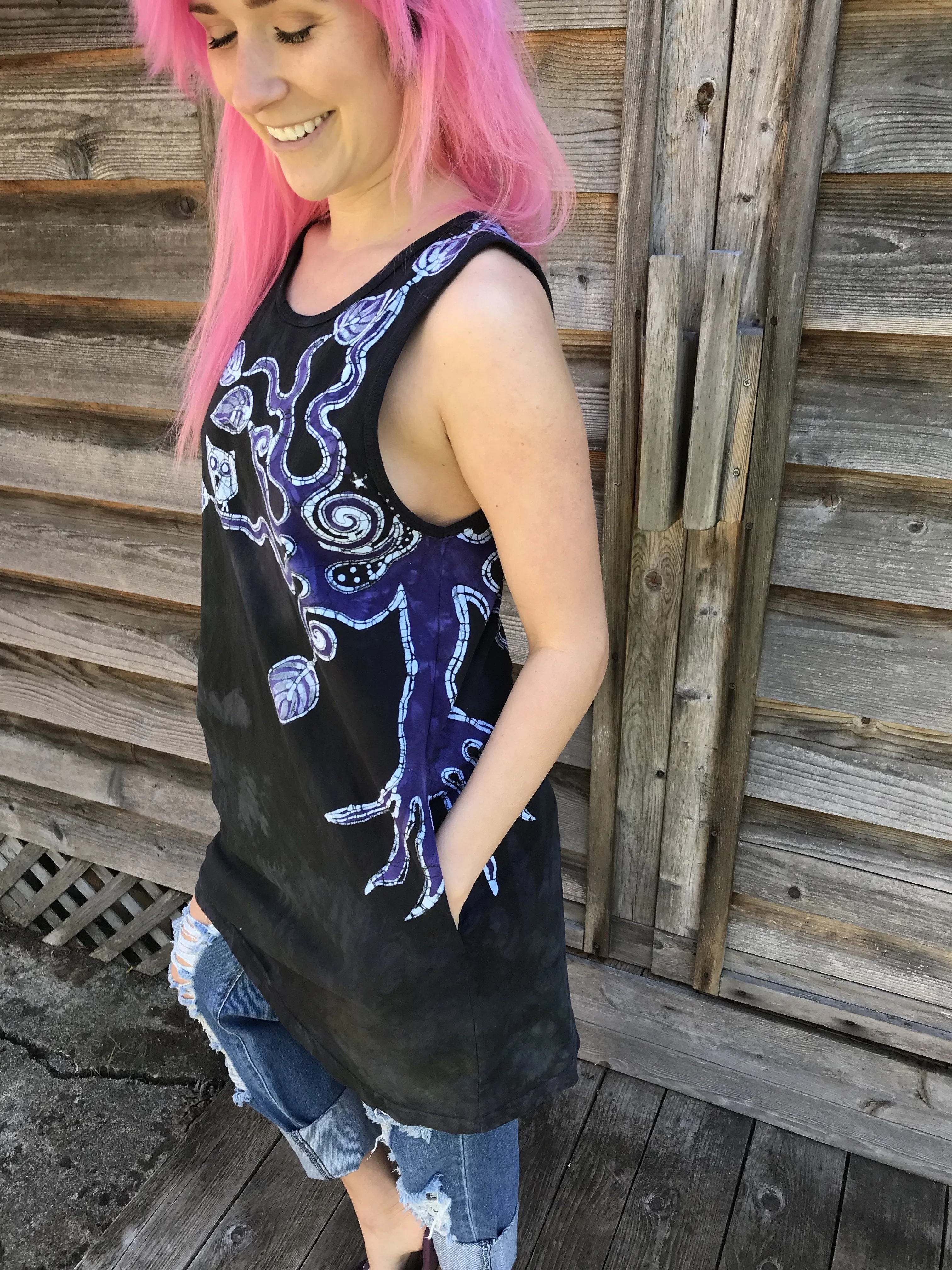 Moss and Purple Owl Batik Dress - Size Medium ONLY