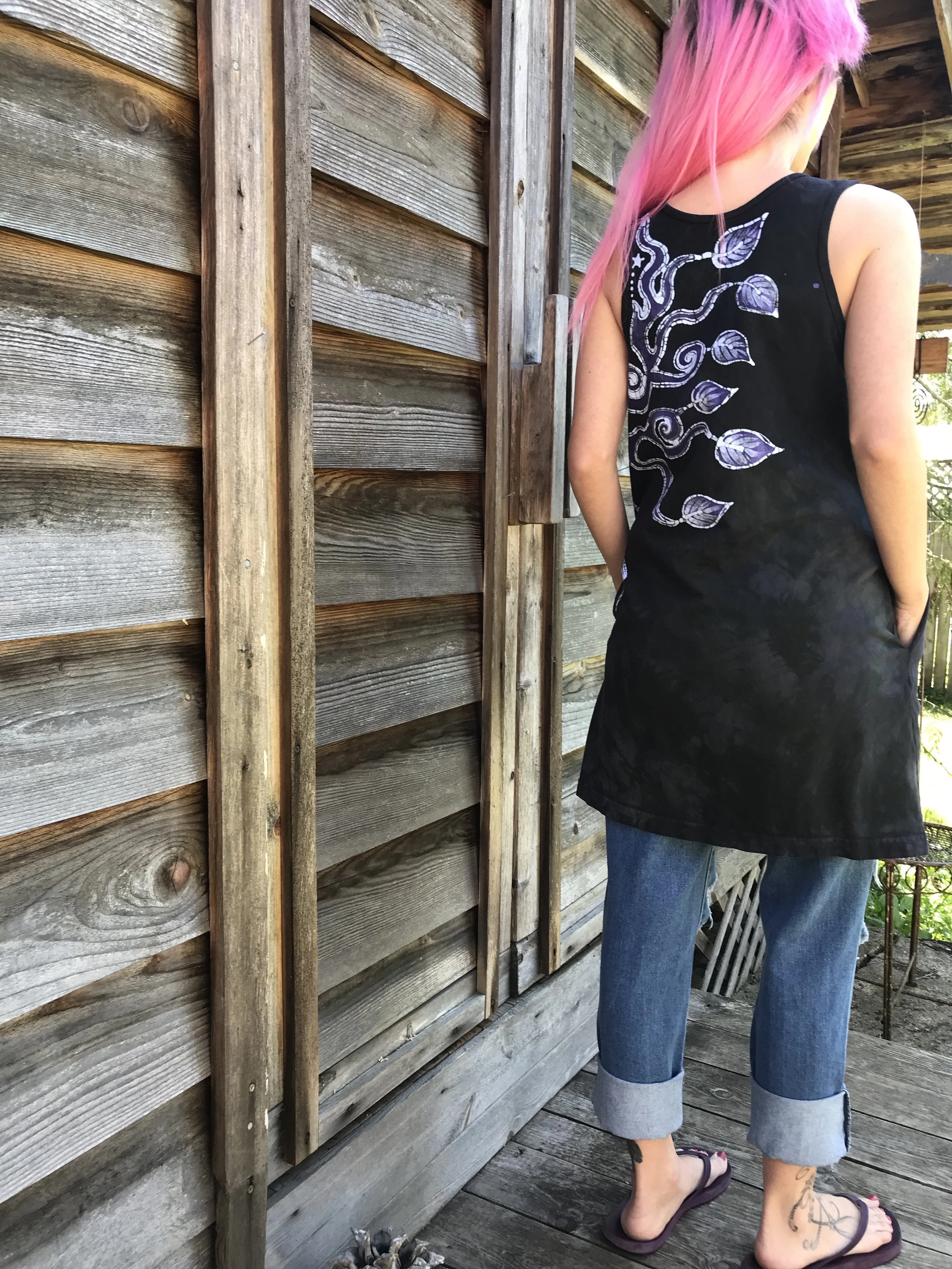 Moss and Purple Owl Batik Dress - Size Medium ONLY