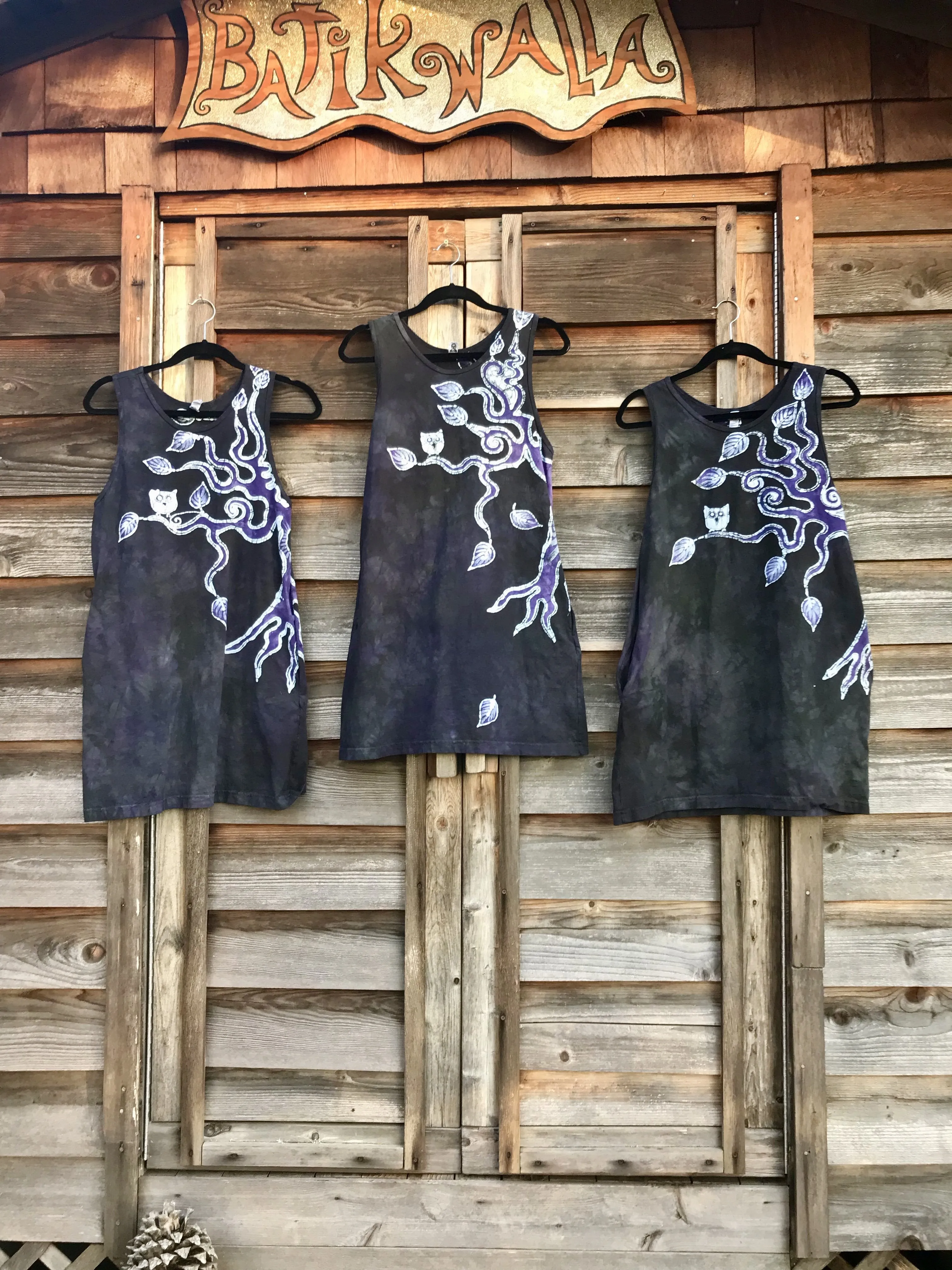 Moss and Purple Owl Batik Dress - Size Medium ONLY