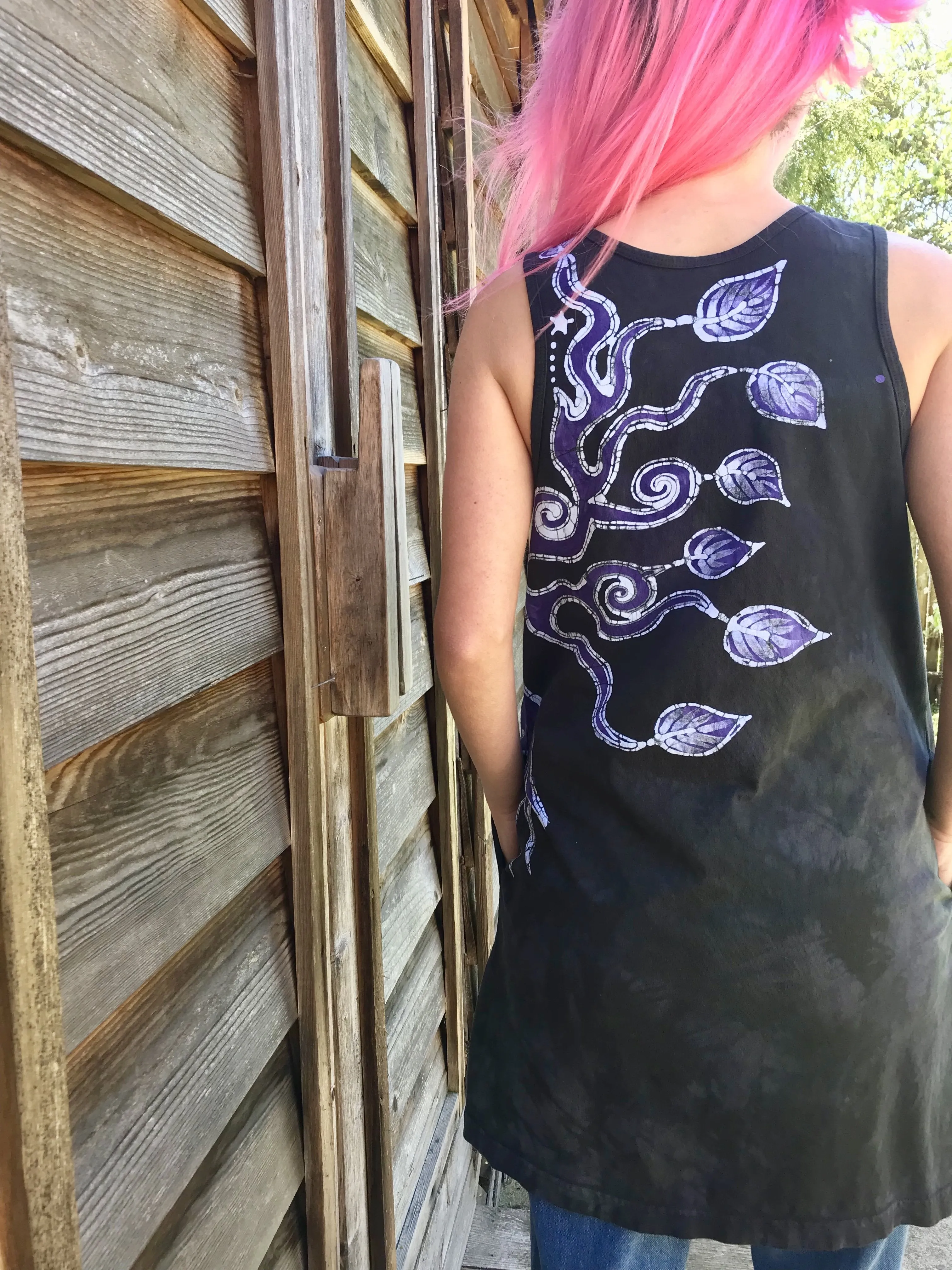 Moss and Purple Owl Batik Dress - Size Medium ONLY