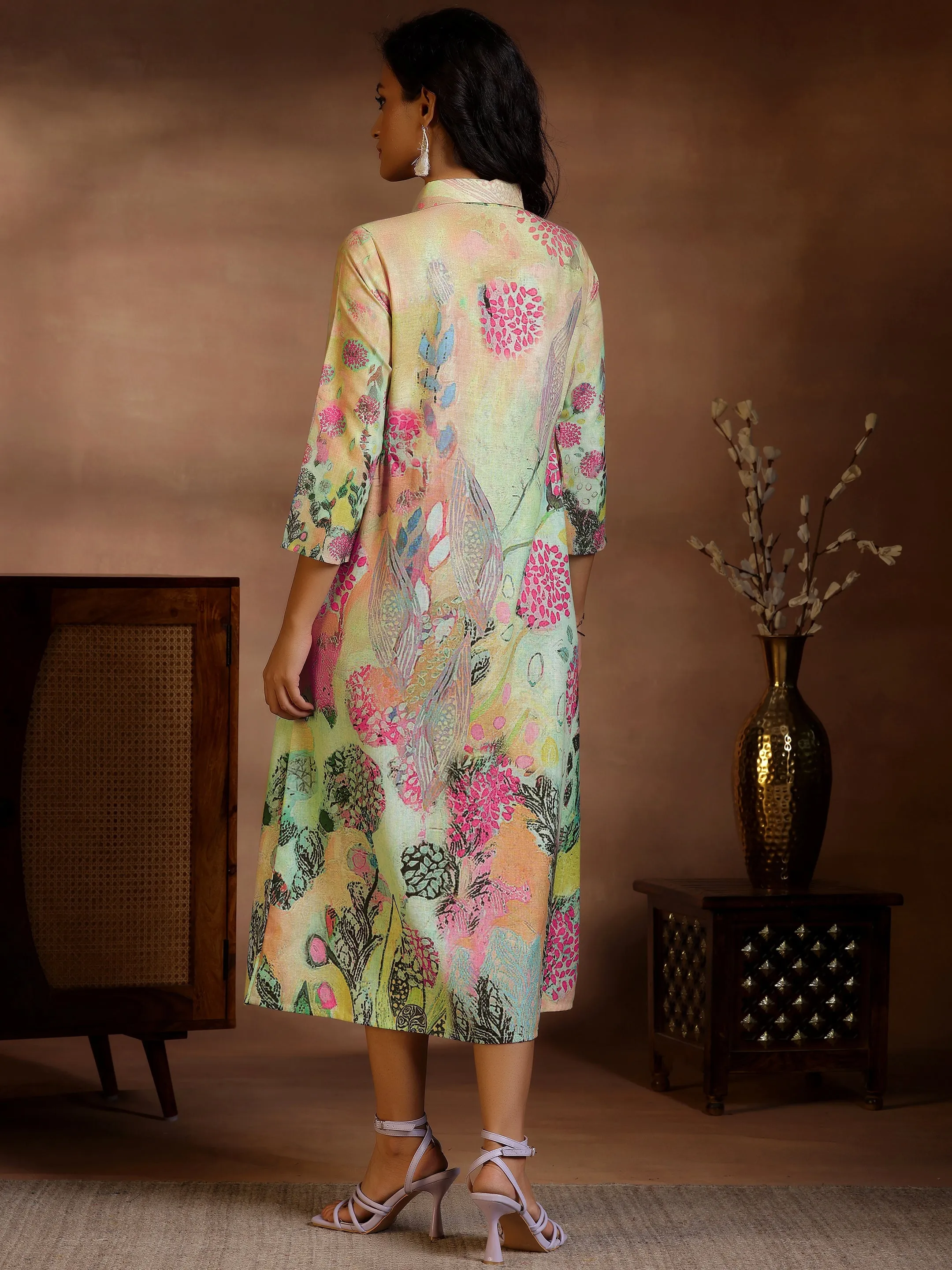 Multi Printed Linen Shirt Dress