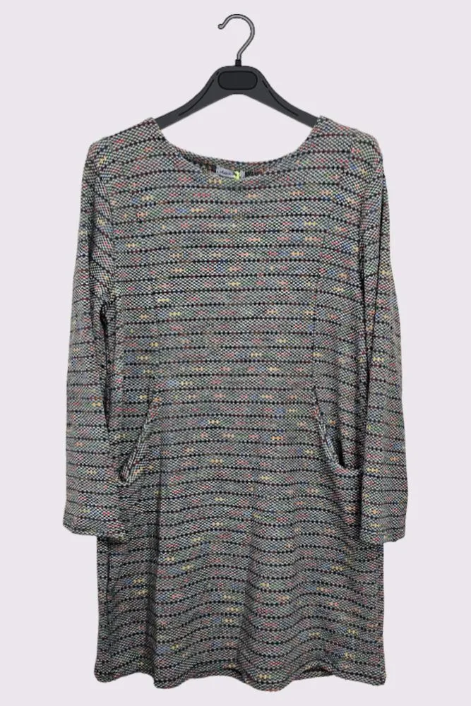 Muti Stripe Pattern Long Sleeve Pockets Tunic Top