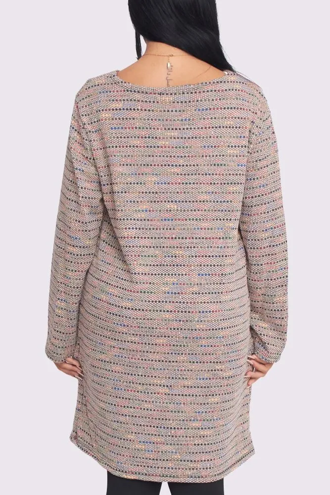 Muti Stripe Pattern Long Sleeve Pockets Tunic Top