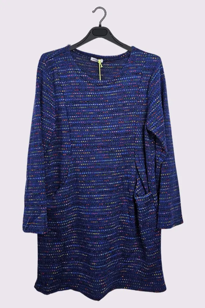 Muti Stripe Pattern Long Sleeve Pockets Tunic Top