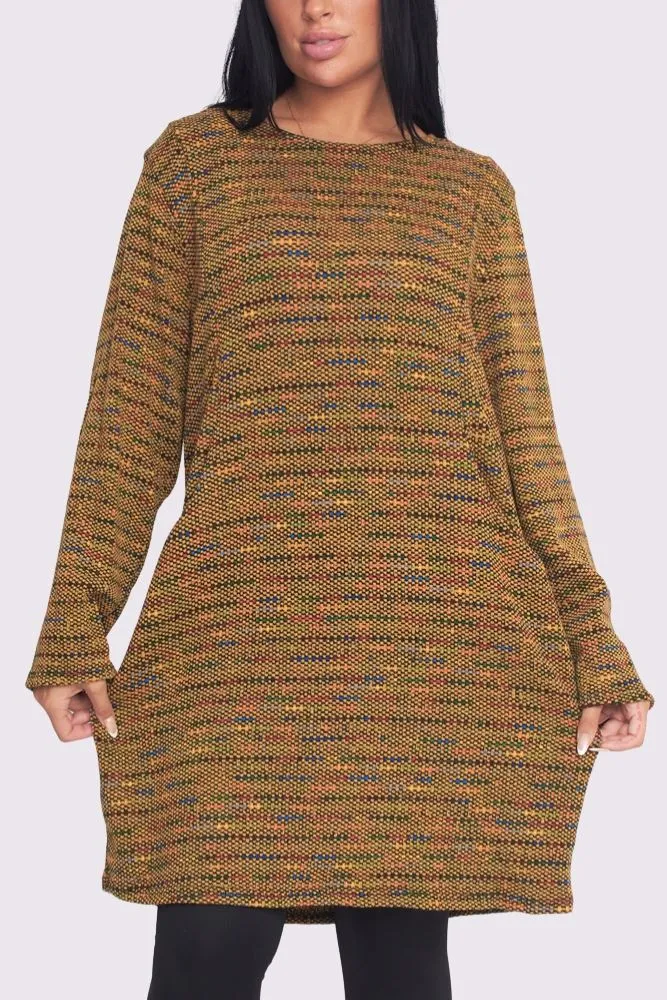 Muti Stripe Pattern Long Sleeve Pockets Tunic Top