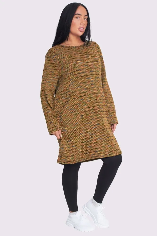 Muti Stripe Pattern Long Sleeve Pockets Tunic Top